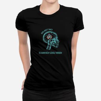 Schwarzes Frauen Tshirt Gehirn & Kopfschmerz-Motiv, Witziger Spruch - Seseable