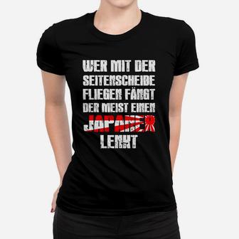 Schwarzes Frauen Tshirt Japser Lenker mit Seitenfenster-Spruch & Japanflagge - Seseable