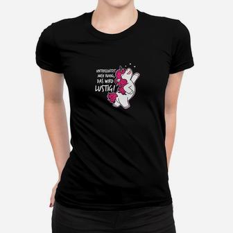 Schwarzes Frauen Tshirt Lustiger Spruch & Cartoon-Einhorn-Design, Einzigartiges Einhorn-Frauen Tshirt - Seseable