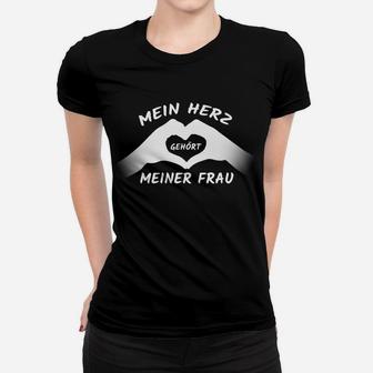 Schwarzes Frauen Tshirt Mein Herz gehört meiner Frau, Romantisches Herrenshirt - Seseable