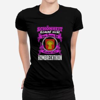 Schwarzes Frauen Tshirt mit Hombrechtikon Slogan, Lokalstolz Design - Seseable