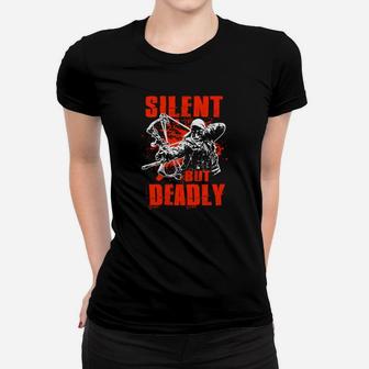 Schwarzes Frauen Tshirt Silent But Deadly, Lustiges Grafik-Frauen Tshirt - Seseable