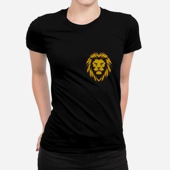 Schwarzes Herren Frauen Tshirt mit Goldener Löwenkopf-Print, Stilvolles Design - Seseable