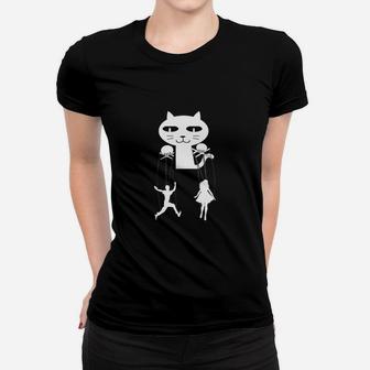 Schwarzes Herren Frauen Tshirt Vampir-Katze Cartoon-Design, Lustiges Tee - Seseable
