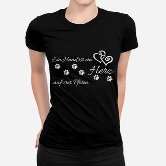 Schwarzes Hundeliebhaber Frauen Tshirt mit Herz-Pfoten-Design, Geschenk für Hundefreunde - Seseable