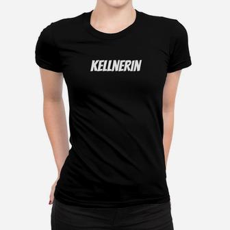 Schwarzes Kellnerin Frauen Tshirt mit Weißer Schrift, Service-Bekleidung - Seseable