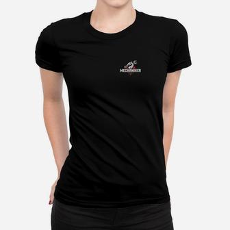 Schwarzes Kurzarm Frauen Tshirt für Herren mit Mechaniker-Design - Seseable