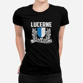 Schwarzes Lucerne Frauen Tshirt mit Adler-Wappen, Souvenir Tee - Seseable