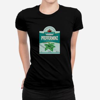 Schwarzes Retro Pfefferminz Frauen Tshirt, Vintage Minzmuster Tee - Seseable