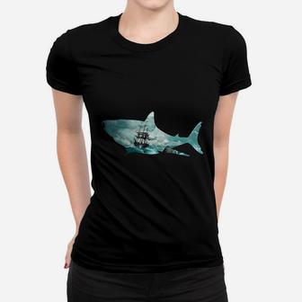 Shark Retro Vintage Ship In A Storm Ladies Tee - Seseable