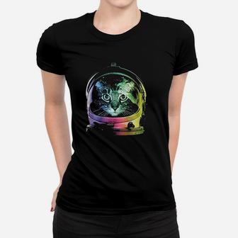 Space Cat Rainbow Astronaut Helmet Galaxy Ladies Tee - Seseable