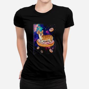 Space Corgi Riding Donuts In Galaxy Funny Corgi Ladies Tee - Seseable