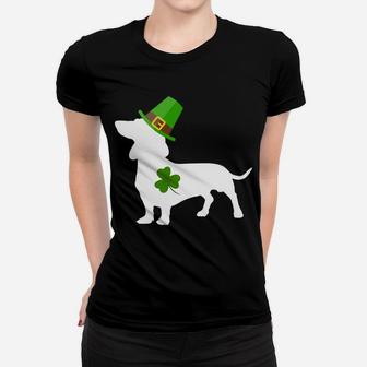 St Patrick Funny Leprechaun Dachshund Dog Shamrock Ladies Tee - Seseable