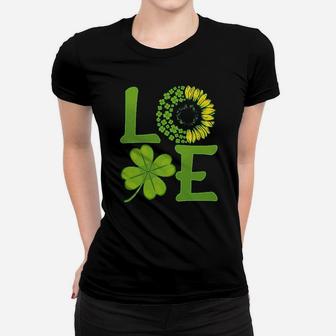 St Patricks Day Love Sunflower Lucky Leaf Ladies Tee - Seseable
