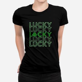 St Patricks Day Lucky Pattern Lucky Saying Ladies Tee - Seseable