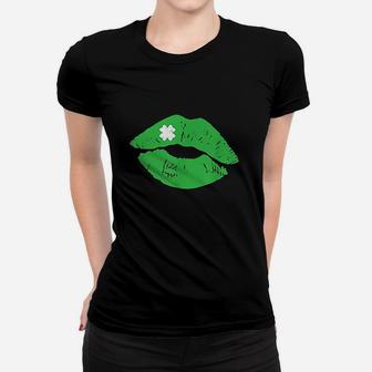 St Patricks Day Women Green Lipstick Shamrock Kiss Ladies Tee - Seseable