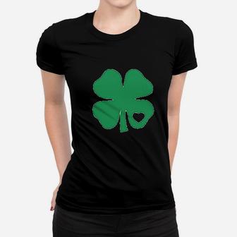 St Patricks Day Women Irish Shamrock Green Clover Heart Ladies Tee - Seseable