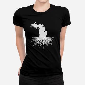 State Of Michigan Rooted Vector Roots Silhouette Ladies Tee - Seseable