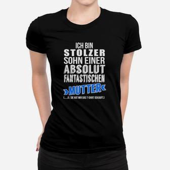 Stolzer Sohn Fantastische Mutter Frauen Tshirt, Schwarzes Tee mit Spruch - Seseable