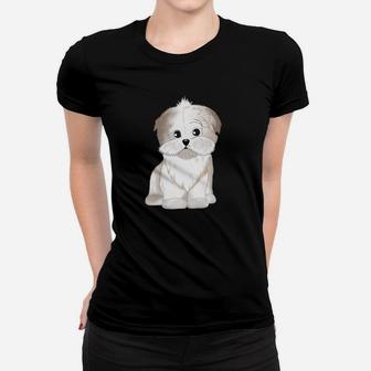 Süßes Shih Tzu Cartoon Frauen Tshirt Unisex in Schwarz, Hunde-Design Tee - Seseable