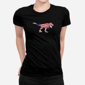 T Rex American Flag Patriotic 4th Of July Veterans Flag Day Premium Ladies Tee - Seseable