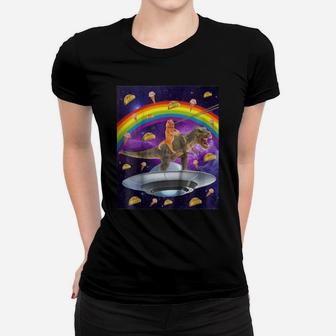 Taco Kitty Rainbow Laser Eye T-rex Riding Space Cat Women T-shirt - Seseable