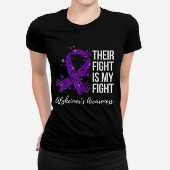 Their Fight Is My Fight Purple Ribbon Alzheimers Awareness Ladies Tee - Seseable