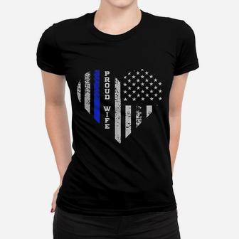 Thin Blue Line Heart Wife Of Police Proud Usa Ladies Tee - Seseable