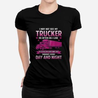 Trucker Wife Funny Gift Trucker Girlfriend Trucking Ladies Tee - Seseable