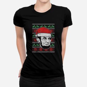 Ugly Christmas Abe Abraham Lincoln Santa Patriot Gift Ladies Tee - Seseable