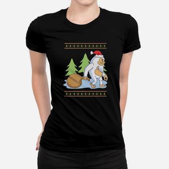 Ugly Christmas Believe Santa Bigfoot Ladies Tee - Seseable
