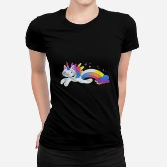 Unicorn Kitty Rainbow Flying Unicat Caticorn Ladies Tee - Seseable