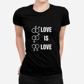 Unisex 'Love is Love' Frauen Tshirt mit Geschlechtssymbolen in Schwarz - Seseable