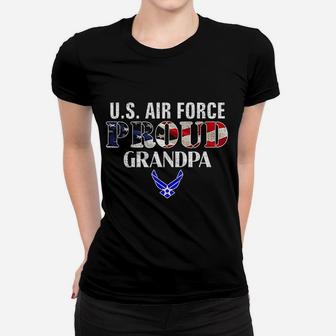 Us Proud Air Force Grandpa With American Flag Gift Ladies Tee - Seseable