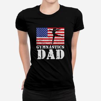 Usa American Distressed Flag Gymnastics Dad Ladies Tee - Seseable