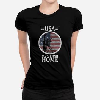 USA-Themen-Frauen Tshirt im Vintage-Look, My Second Home mit Amerikanischer Flagge - Seseable