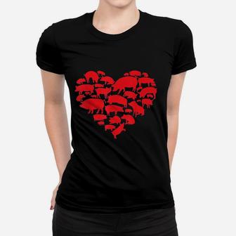 Valentines Day I Love Pigs Farm Animal Pig Lover Gifts Ladies Tee - Seseable