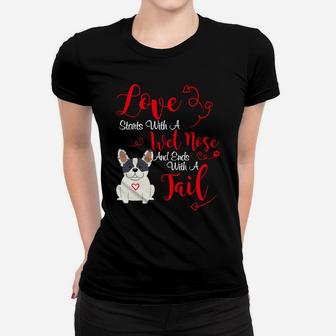 Valentines Day Love My Dog French Bulldog Frenchie Ladies Tee - Seseable