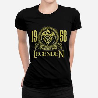 Vintage 1958 Legenden Frauen Tshirt in Schwarz mit Goldenem Text - Seseable