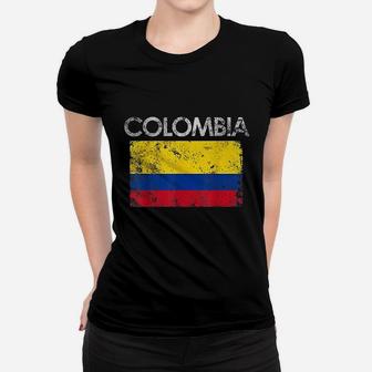 Vintage Colombia Colombian Flag Pride Gift Ladies Tee - Seseable