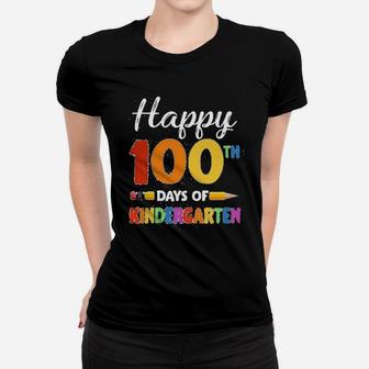 Vintage Happy 100th Day Of Kindergarten Teacher Or Student Ladies Tee - Seseable