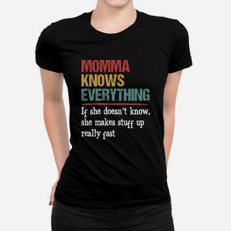 Vintage Momma Knows Everything Quote Black Ladies Tee - Seseable