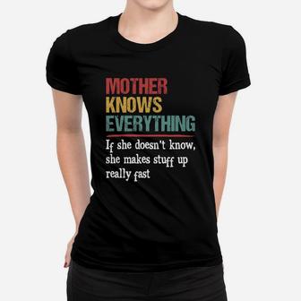 Vintage Mother Knows Everything Quote Black Ladies Tee - Seseable