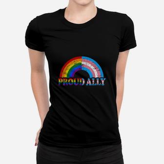 Vintage Proud Ally Flag Rainbow Lgbt Transgender Pride Month Shirt Ladies Tee - Seseable
