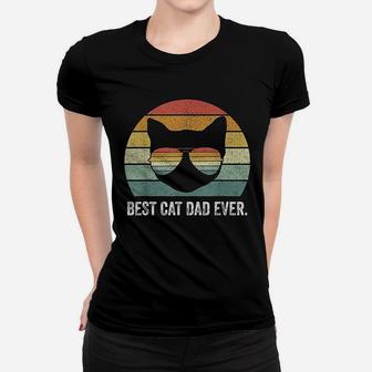 Vintage Retro Best Cat Dad Ever Funny Cat Dad Father Ladies Tee - Seseable