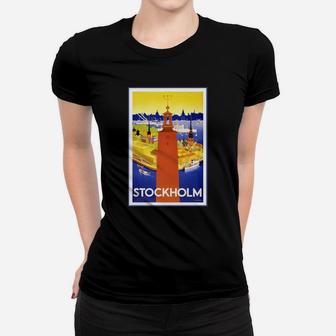 Vintage Stockholm Sweden Travel Poster T Shirt Ladies Tee - Seseable