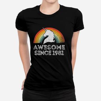Vintage Unicorn Awesome Since 1981 41st Birthday 41 Year Old Ladies Tee - Seseable