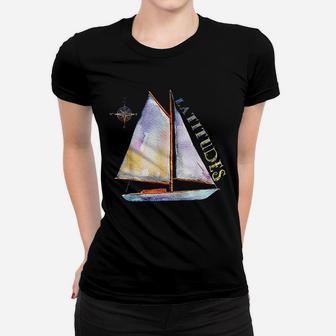Watercolor Sailboat With Compass And Latitudes Sailing Ladies Tee - Seseable