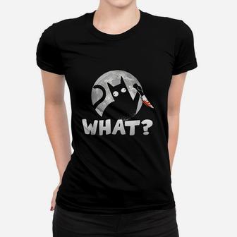 What Cat With K Nife Full Moon Fun Funny Halloween Black Cat Ladies Tee - Seseable