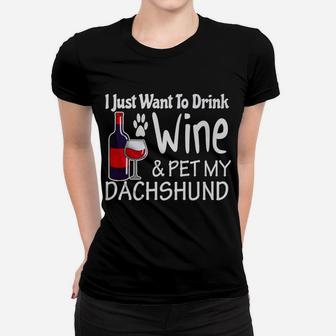 Wine And Hot Dogs Funny Dachshund Gifts For Dachshund Dad Ladies Tee - Seseable